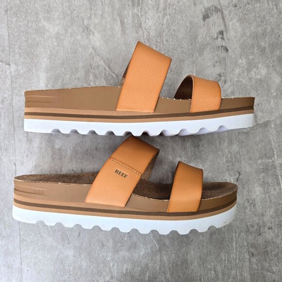 Reef Vista Hi Platform Sandals Brown Open Toe Arch Support Chunky Slides Size 10 - Picture 5 of 11